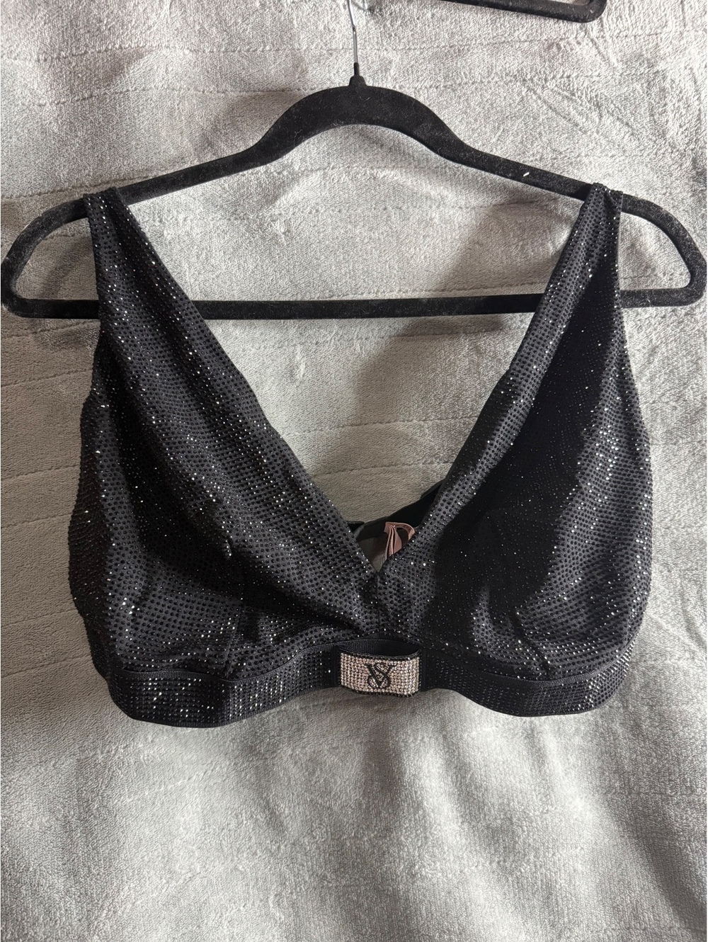 Victoria’s Secret Shine Cotton Wireless Plunge Bralette XXL Black Crystal NWOT